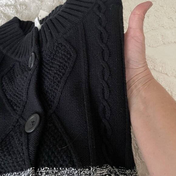 Talbots Cardigan Sweater Womens X Black White Button Up Cable Knit Fisherman NWT - Picture 11 of 12
